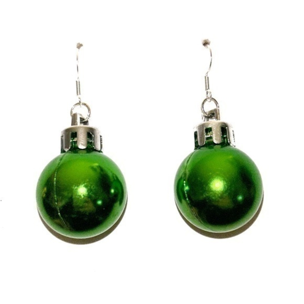 Green and silver ornament earrings